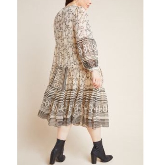 Anthropologie Cream Talulah Tiered long sleeve midi dress bohemian v neck small - Picture 11 of 13